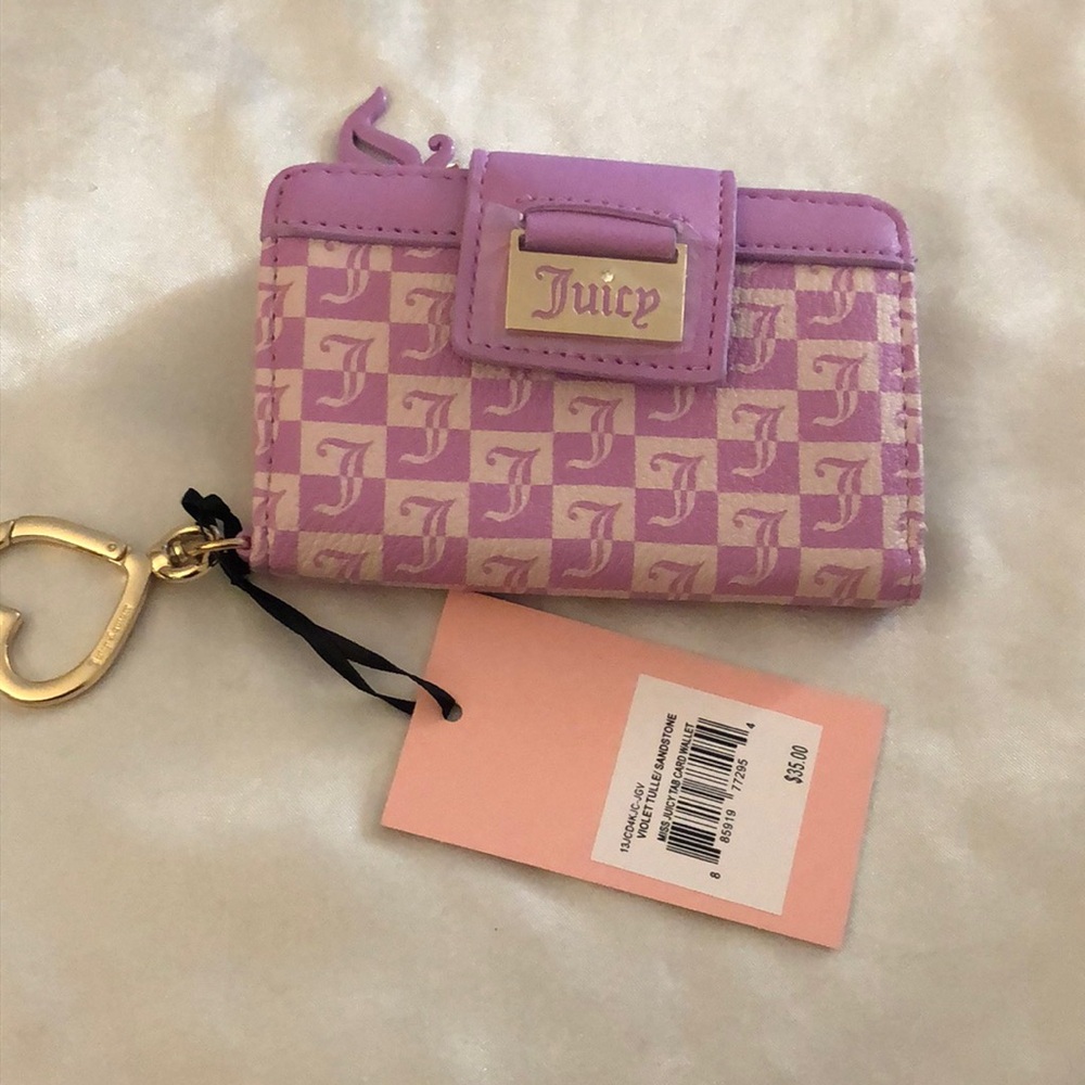 Juicy Couture Violet Tulle Sandstone Faux Leather Miss Juicy Tab Card Wallet NWT